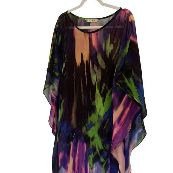 Trina Turk size XS. Purple print butterfly tunic top with Black under slip. - Picture 1 of 15